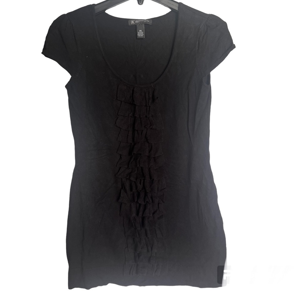 INC International Concepts Black Ruffle Front Tunic Sweater Women's Petite Small
